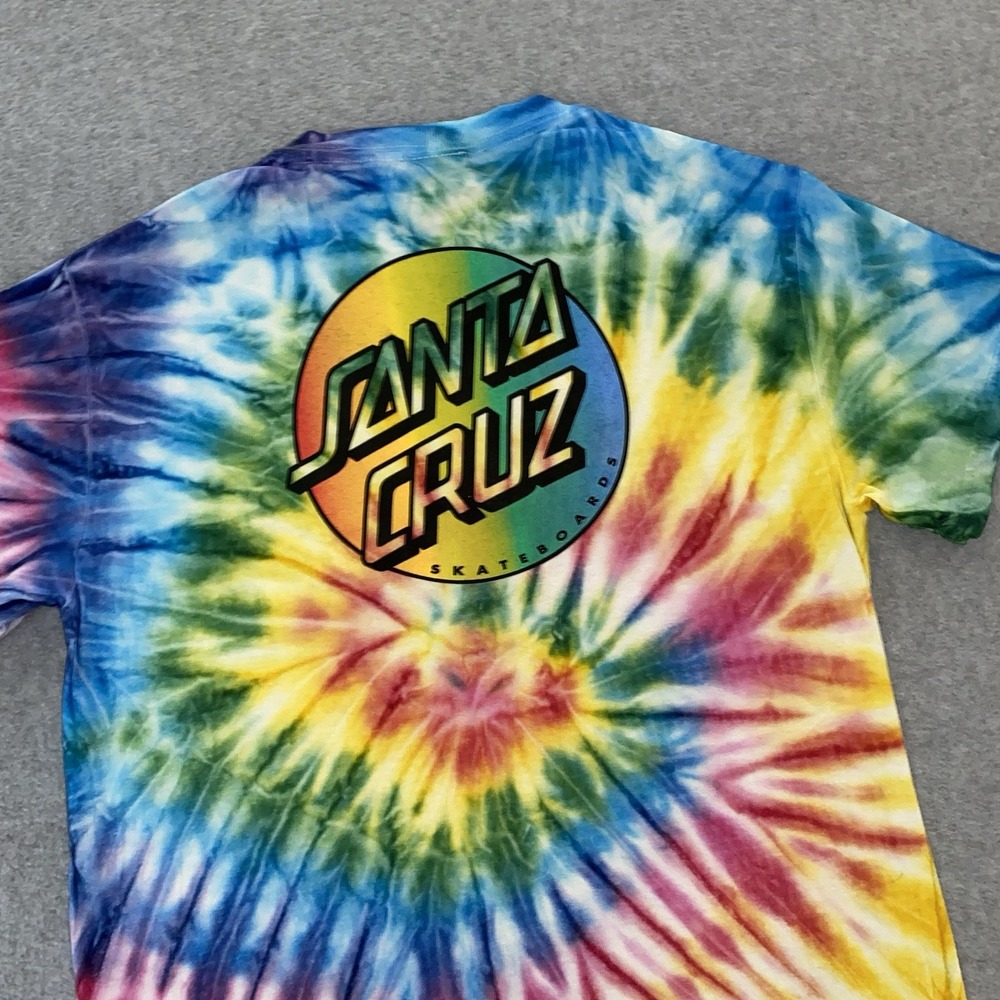 Santa Cruz Tie Dye‎ T-Shirt Adult Small Skateboards Logo Rainbow Graphic Tee
